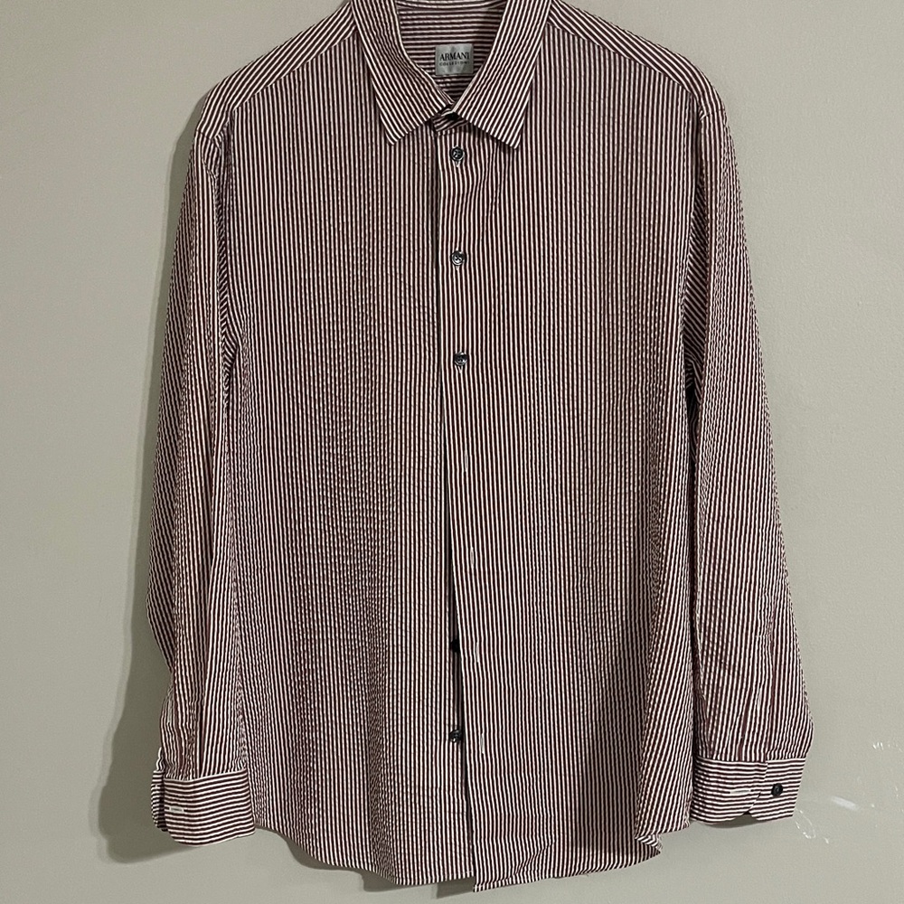 Armani Collezioni seersucker button down slim fit Shirt Large